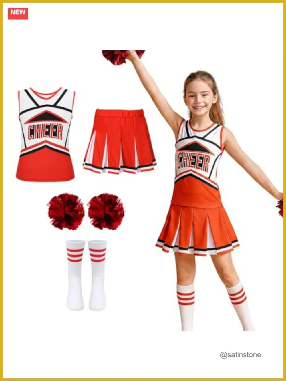 Girls Cheerleading Costume Set with Pleated Skirt
